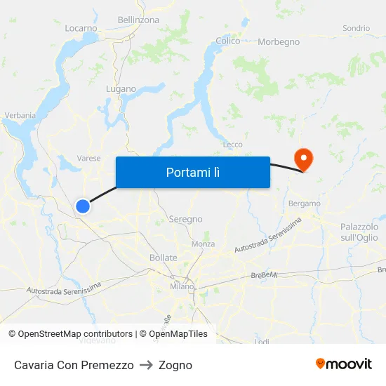 Cavaria Con Premezzo to Zogno map