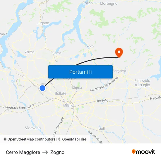 Cerro Maggiore to Zogno map