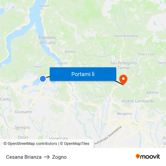 Cesana Brianza to Zogno map