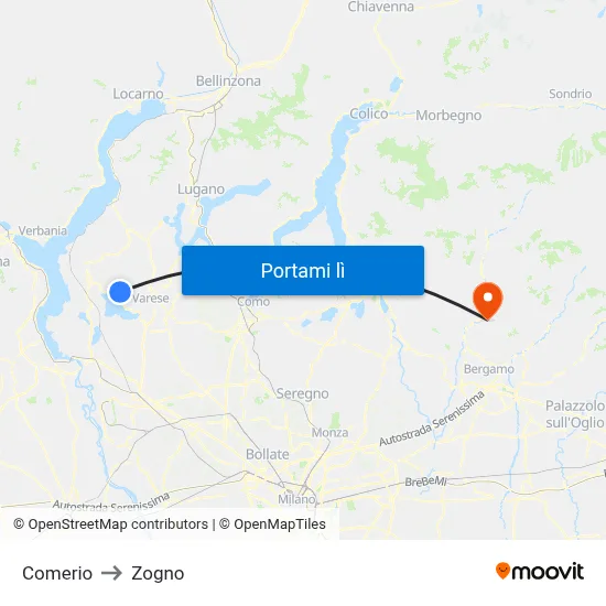 Comerio to Zogno map