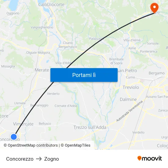 Concorezzo to Zogno map