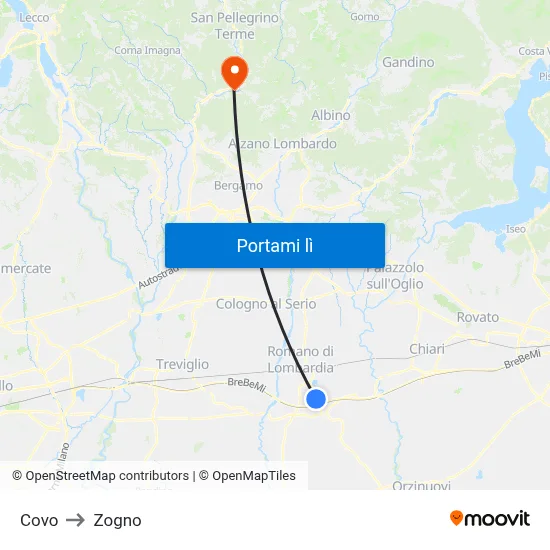 Covo to Zogno map