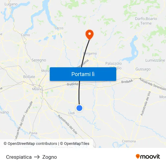 Crespiatica to Zogno map