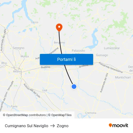 Cumignano Sul Naviglio to Zogno map