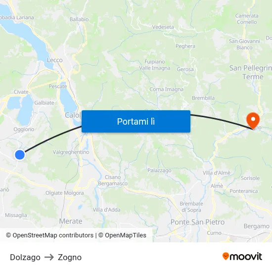 Dolzago to Zogno map