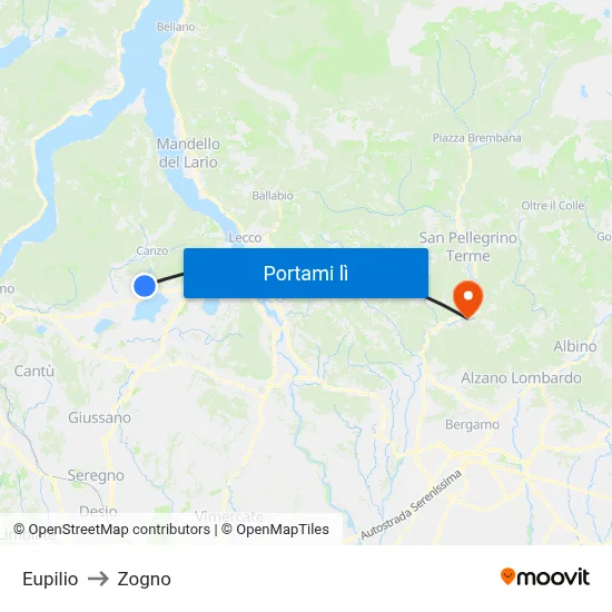 Eupilio to Zogno map