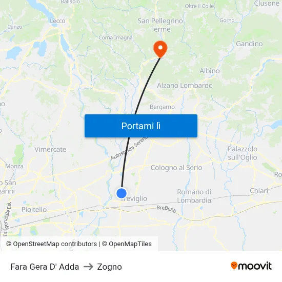 Fara Gera D' Adda to Zogno map