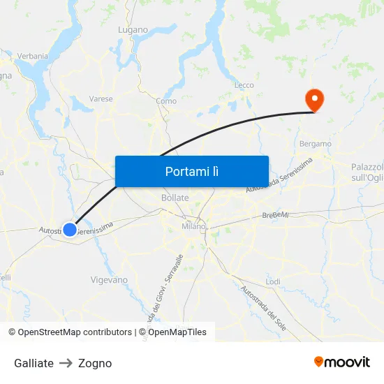 Galliate to Zogno map