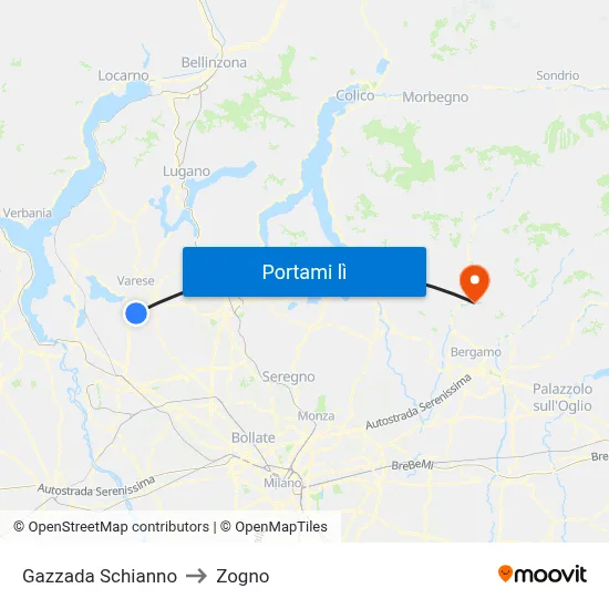 Gazzada Schianno to Zogno map