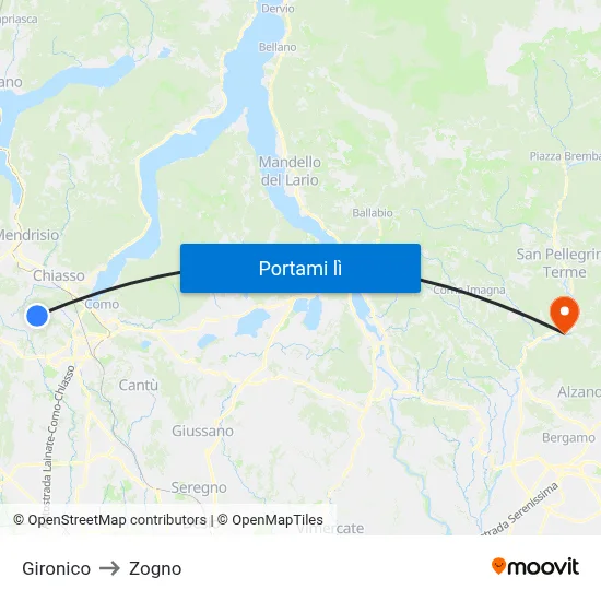 Gironico to Zogno map