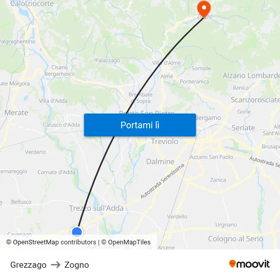 Grezzago to Zogno map