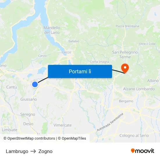 Lambrugo to Zogno map