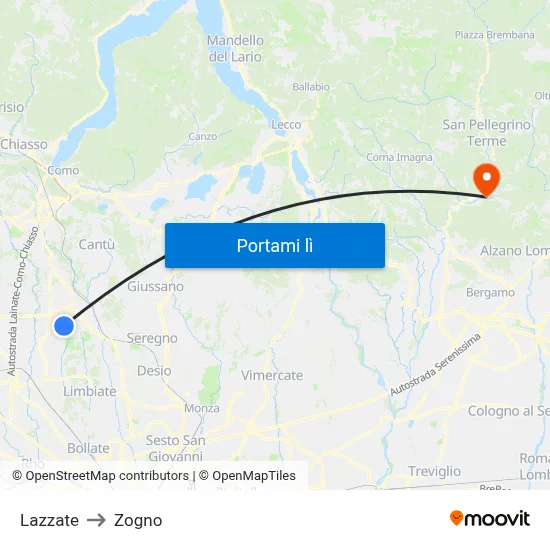 Lazzate to Zogno map