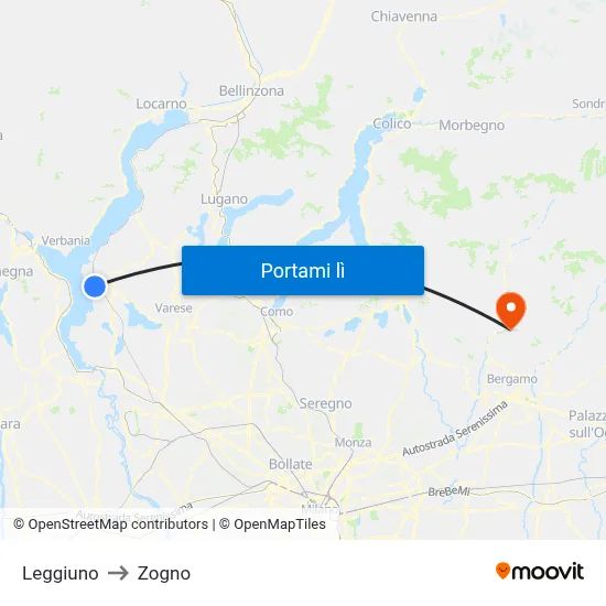 Leggiuno to Zogno map