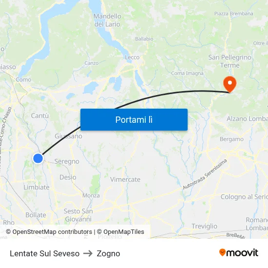 Lentate Sul Seveso to Zogno map