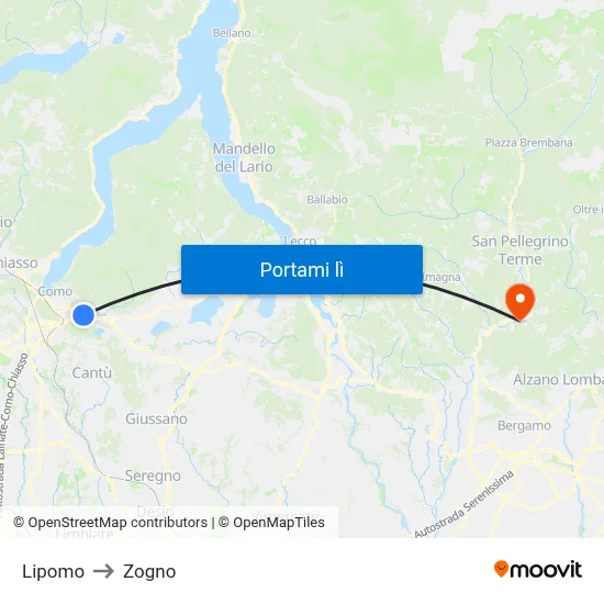 Lipomo to Zogno map