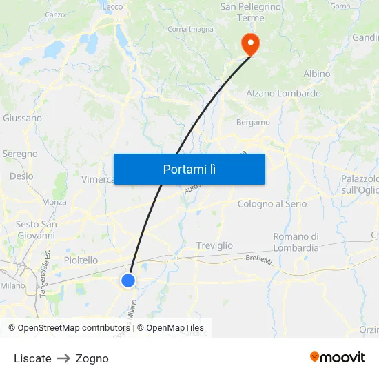 Liscate to Zogno map