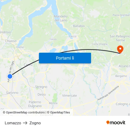 Lomazzo to Zogno map
