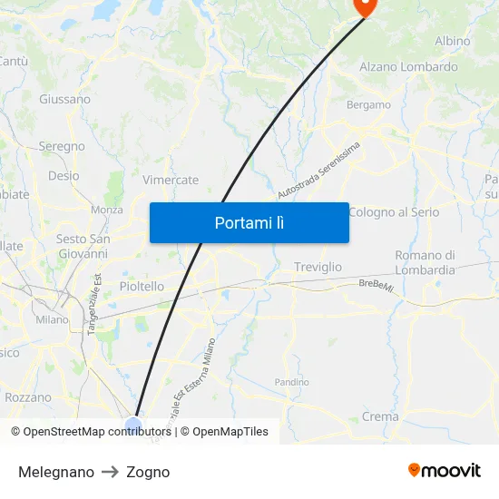 Melegnano to Zogno map