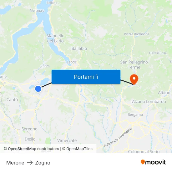 Merone to Zogno map