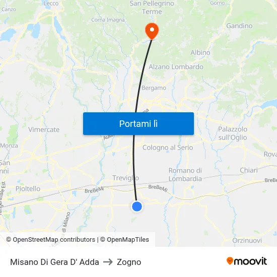 Misano Di Gera D' Adda to Zogno map