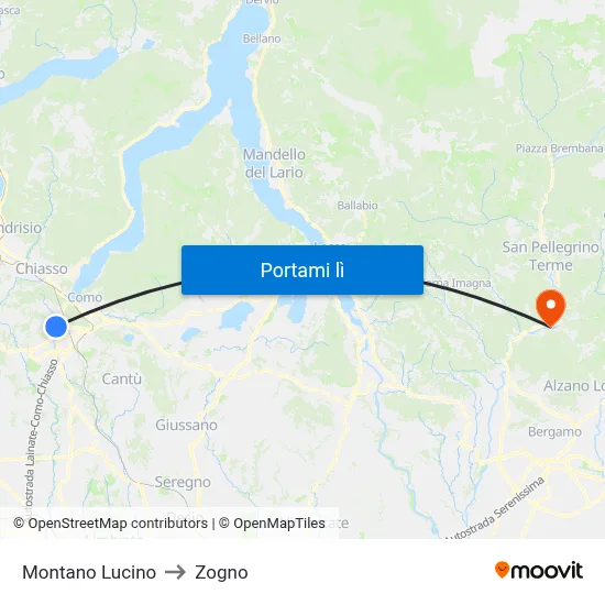 Montano Lucino to Zogno map