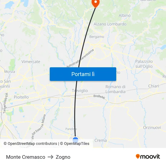 Monte Cremasco to Zogno map
