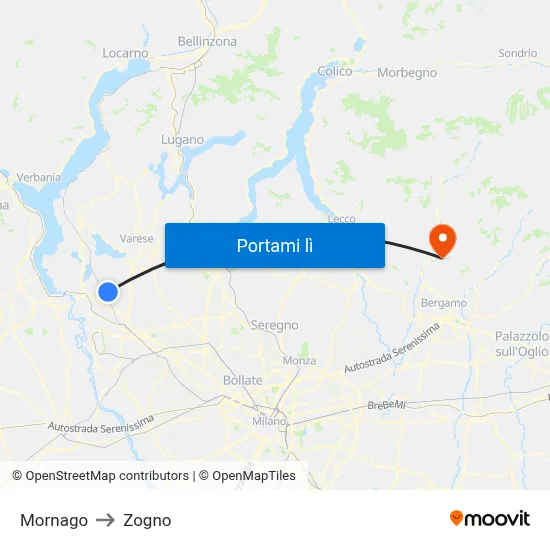 Mornago to Zogno map