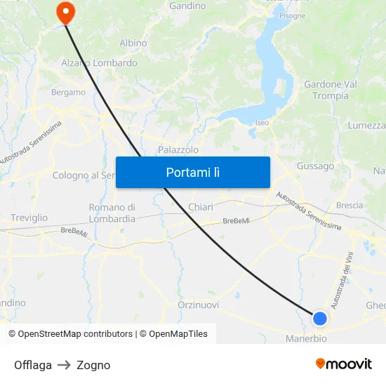 Offlaga to Zogno map