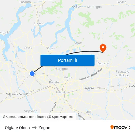 Olgiate Olona to Zogno map