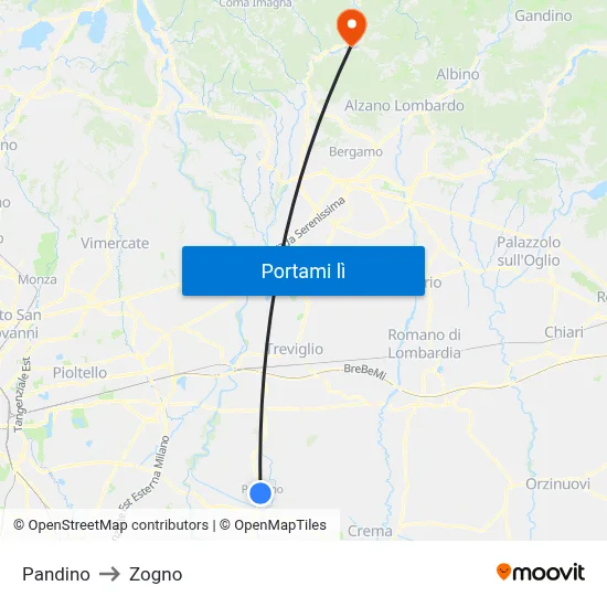 Pandino to Zogno map
