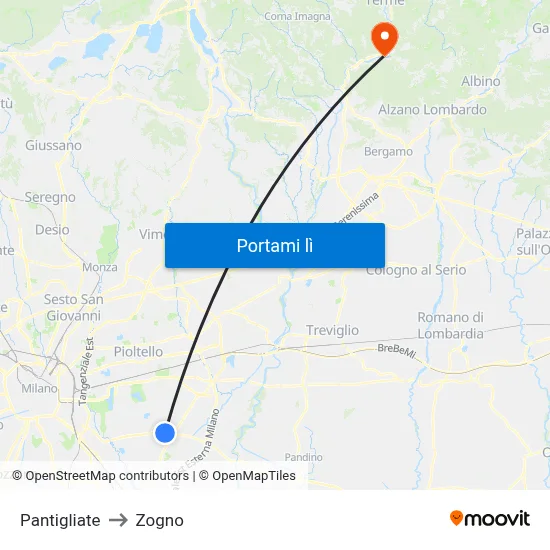 Pantigliate to Zogno map