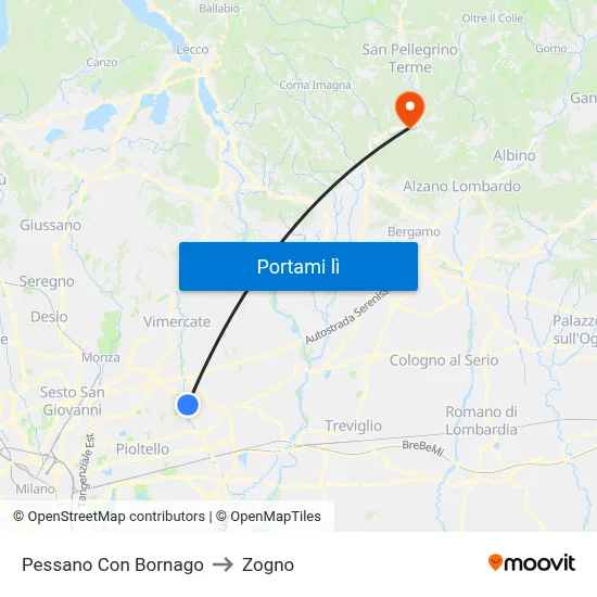Pessano Con Bornago to Zogno map