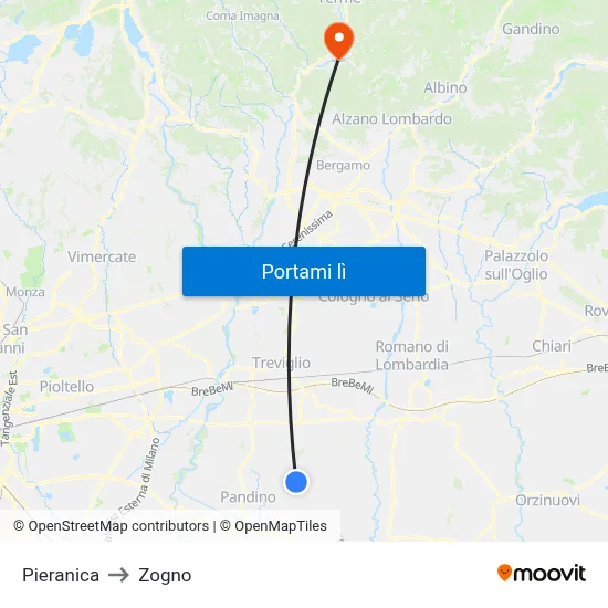 Pieranica to Zogno map