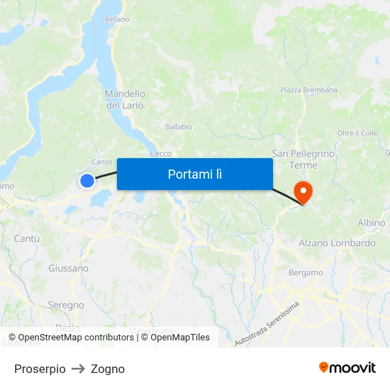 Proserpio to Zogno map