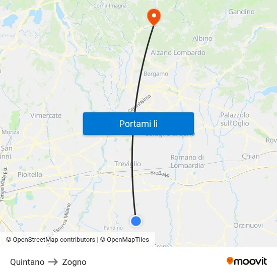 Quintano to Zogno map