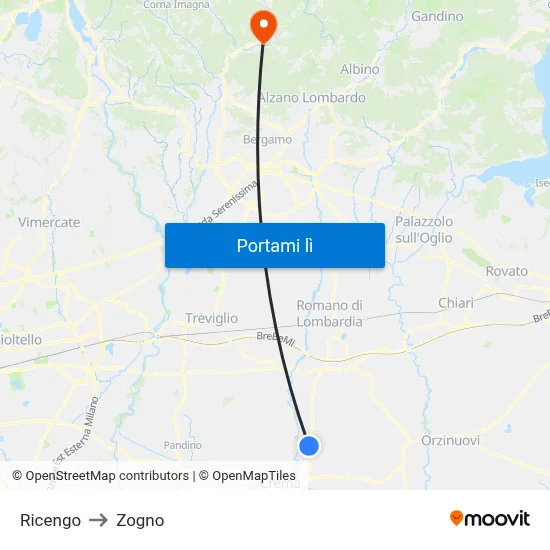 Ricengo to Zogno map