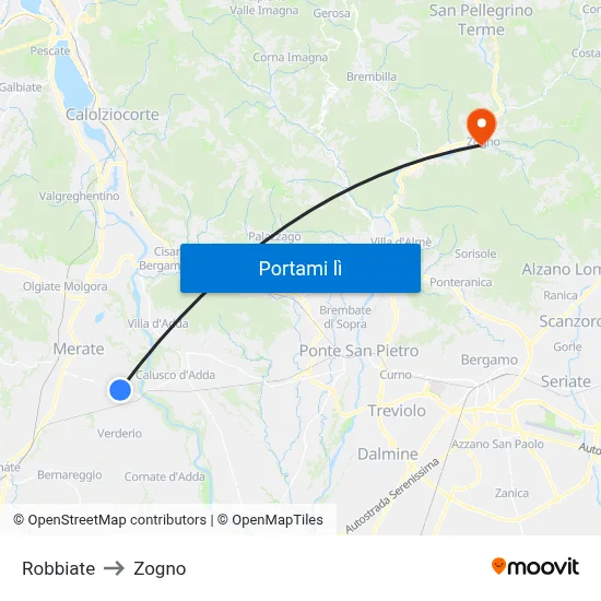 Robbiate to Zogno map
