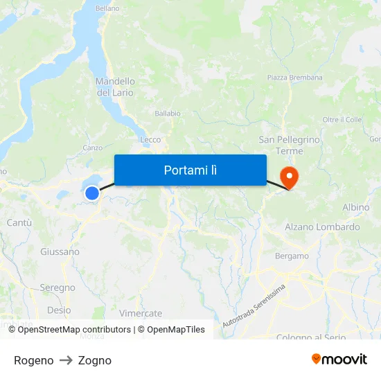Rogeno to Zogno map