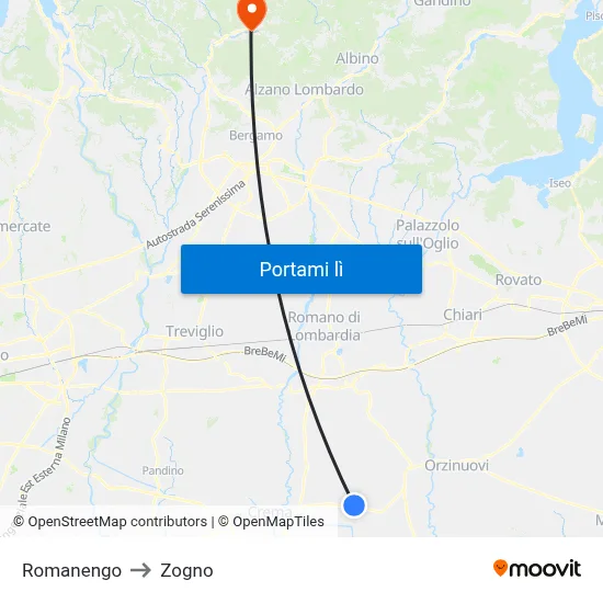 Romanengo to Zogno map