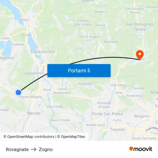 Rovagnate to Zogno map