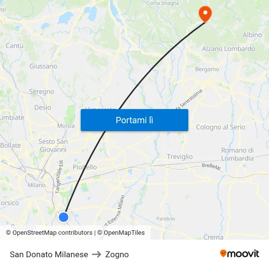 San Donato Milanese to Zogno map