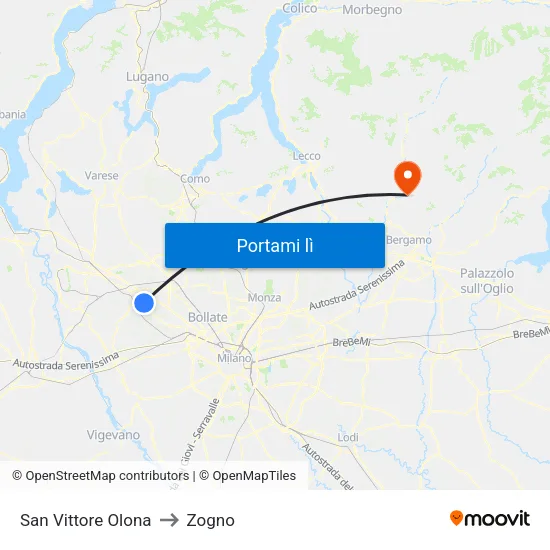 San Vittore Olona to Zogno map