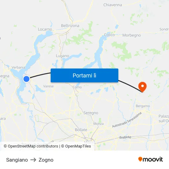 Sangiano to Zogno map