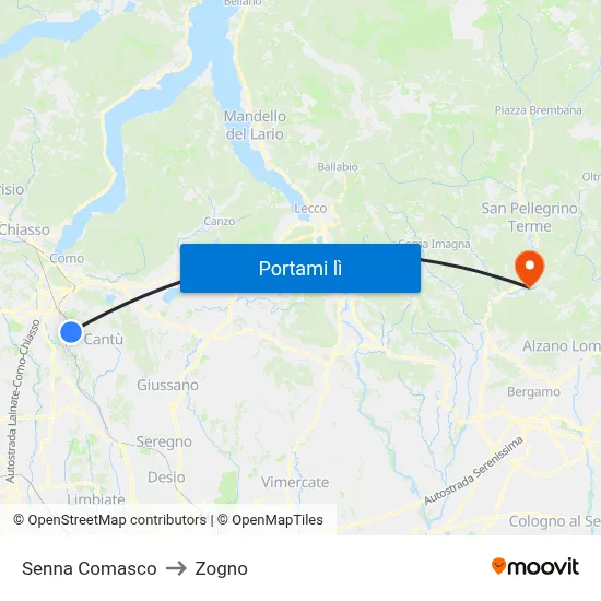 Senna Comasco to Zogno map