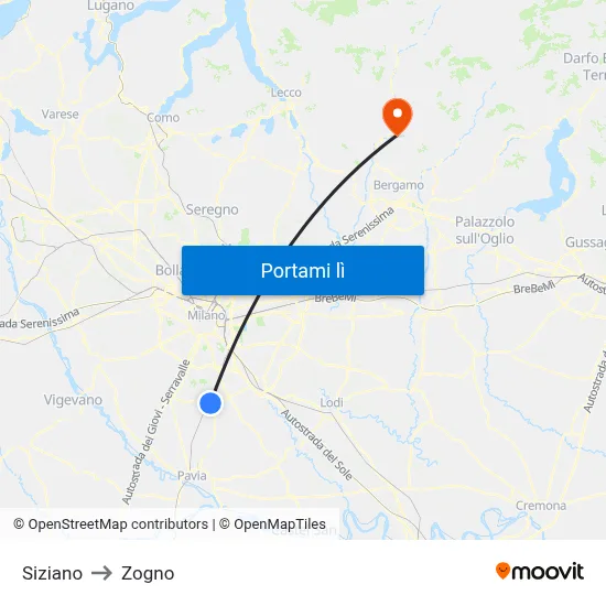 Siziano to Zogno map