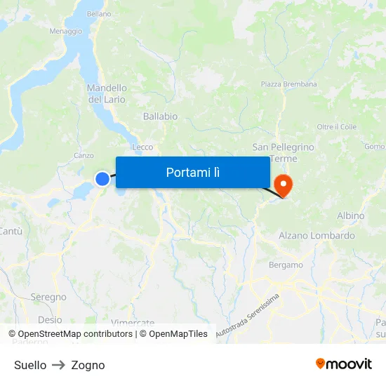 Suello to Zogno map