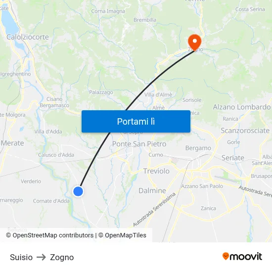 Suisio to Zogno map