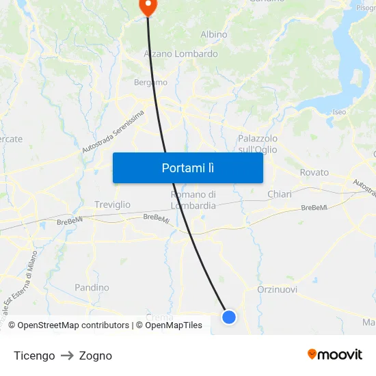 Ticengo to Zogno map