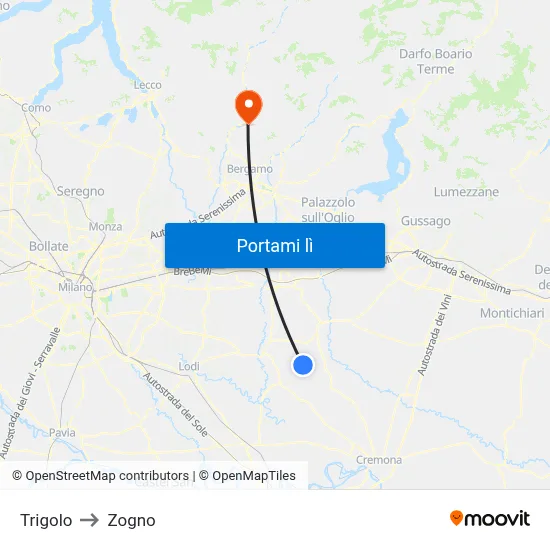 Trigolo to Zogno map